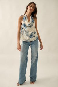 Pure Elegance Floral Chiffon Cowl-Neck Halter Top - ShopPromesa