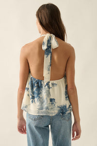 Pure Elegance Floral Chiffon Cowl-Neck Halter Top - ShopPromesa