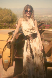 Pure Elegance Floral Chiffon Cowl-Neck Halter Top - ShopPromesa