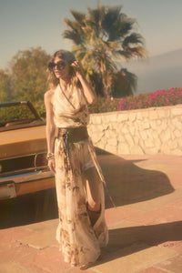 Pure Elegance Floral Chiffon Cowl-Neck Halter Top - ShopPromesa