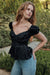 On the Dot Polka Dot Satin Puff-Sleeve Peplum Top - ShopPromesa