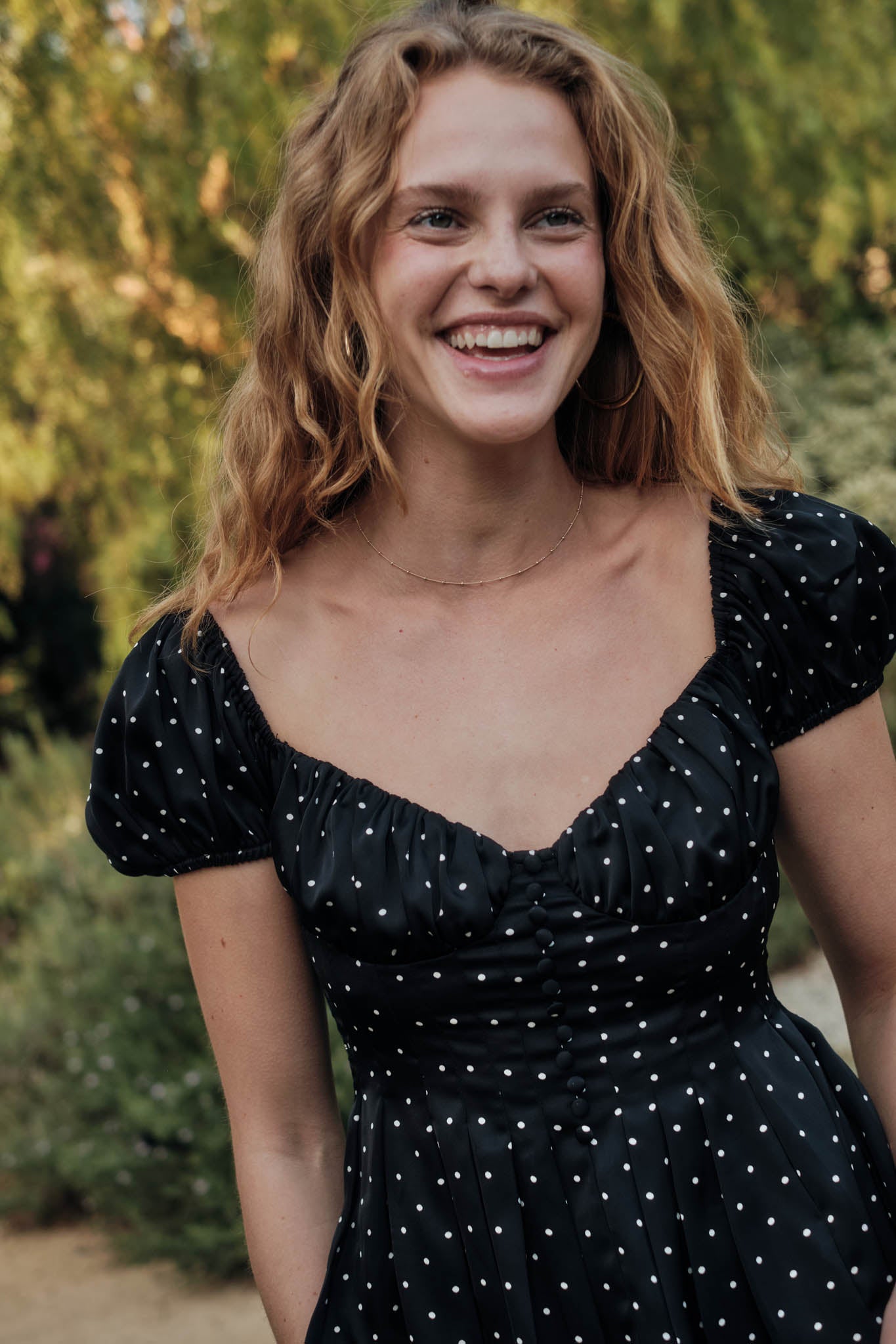 On the Dot Polka Dot Satin Puff-Sleeve Peplum Top - ShopPromesa