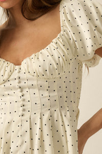 On the Dot Polka Dot Satin Puff-Sleeve Peplum Top - ShopPromesa