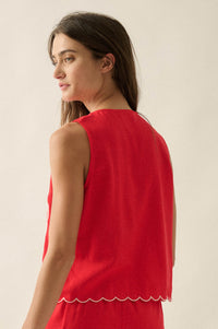 Sunny Sands Tropical-Embroidered Tie-Front Vest - ShopPromesa