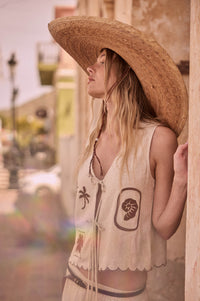 Sunny Sands Tropical-Embroidered Tie-Front Vest - ShopPromesa