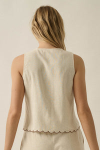 Sunny Sands Tropical-Embroidered Tie-Front Vest - ShopPromesa