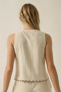 Sunny Sands Tropical-Embroidered Tie-Front Vest - ShopPromesa