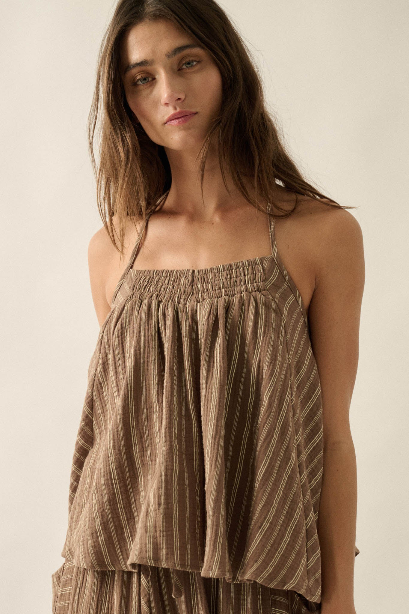 Coast Line Striped Cotton A-Line Halter Top - ShopPromesa