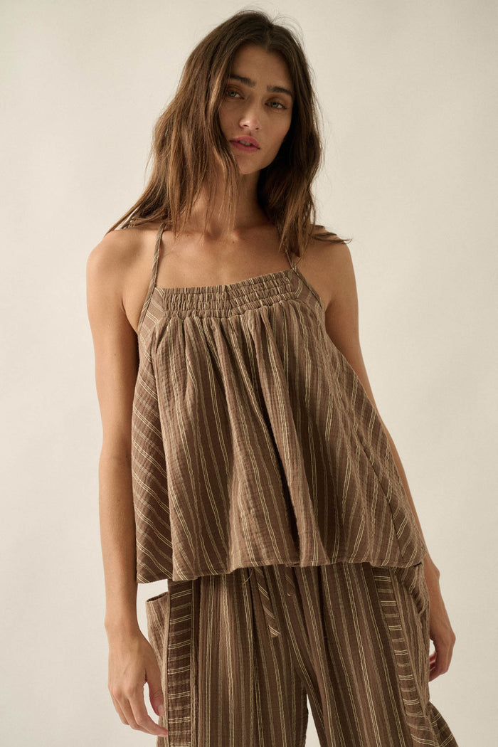 Coast Line Striped Cotton A-Line Halter Top - ShopPromesa