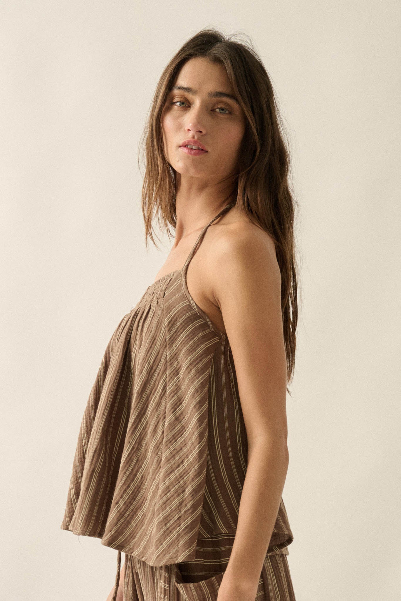 Coast Line Striped Cotton A-Line Halter Top - ShopPromesa