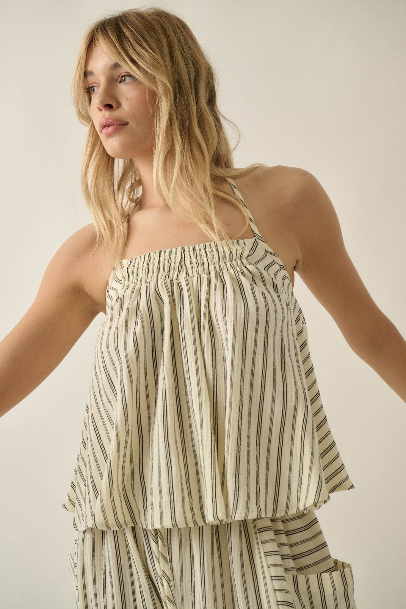 Coast Line Striped Cotton A-Line Halter Top - ShopPromesa
