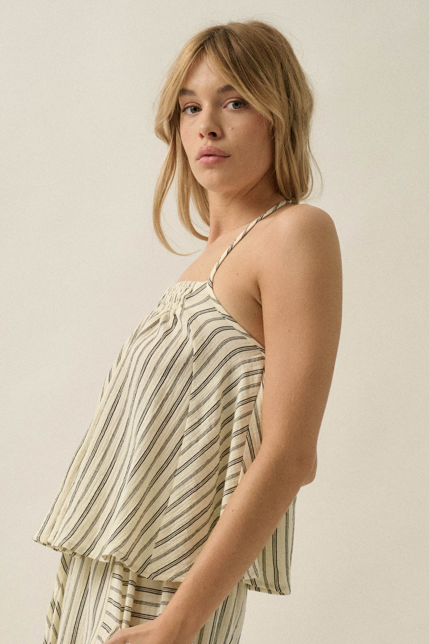 Coast Line Striped Cotton A-Line Halter Top - ShopPromesa
