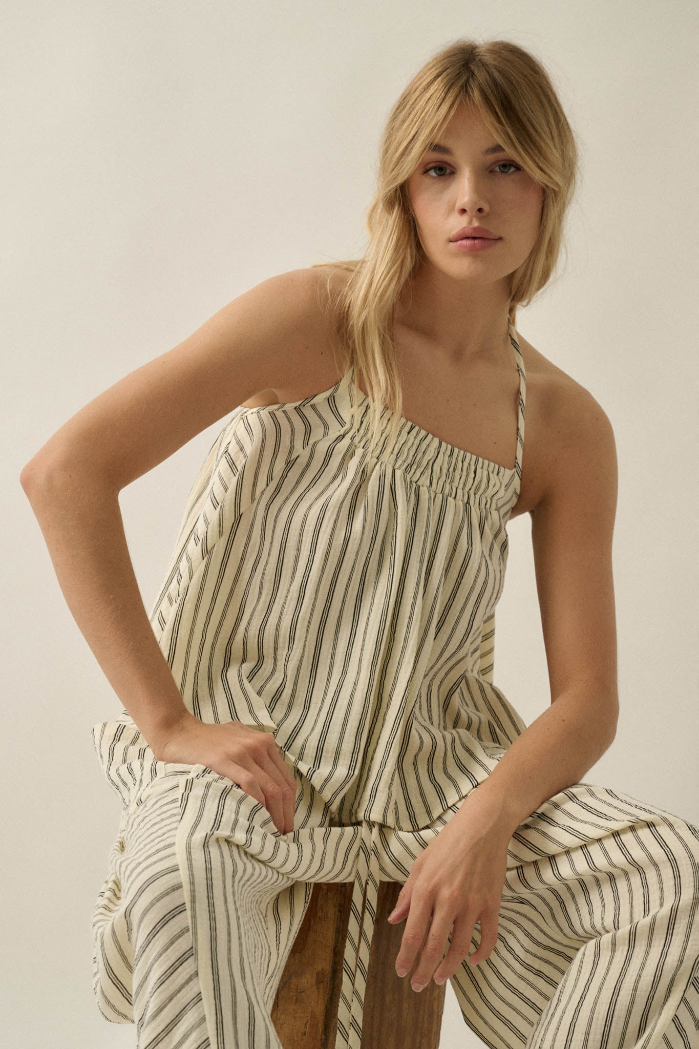 Coast Line Striped Cotton A-Line Halter Top - ShopPromesa
