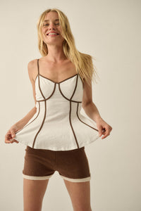 Breathe Easy Cotton Piping-Trim Peplum Cami Top - ShopPromesa