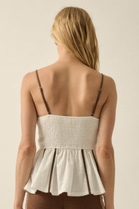 Breathe Easy Cotton Piping-Trim Peplum Cami Top - ShopPromesa