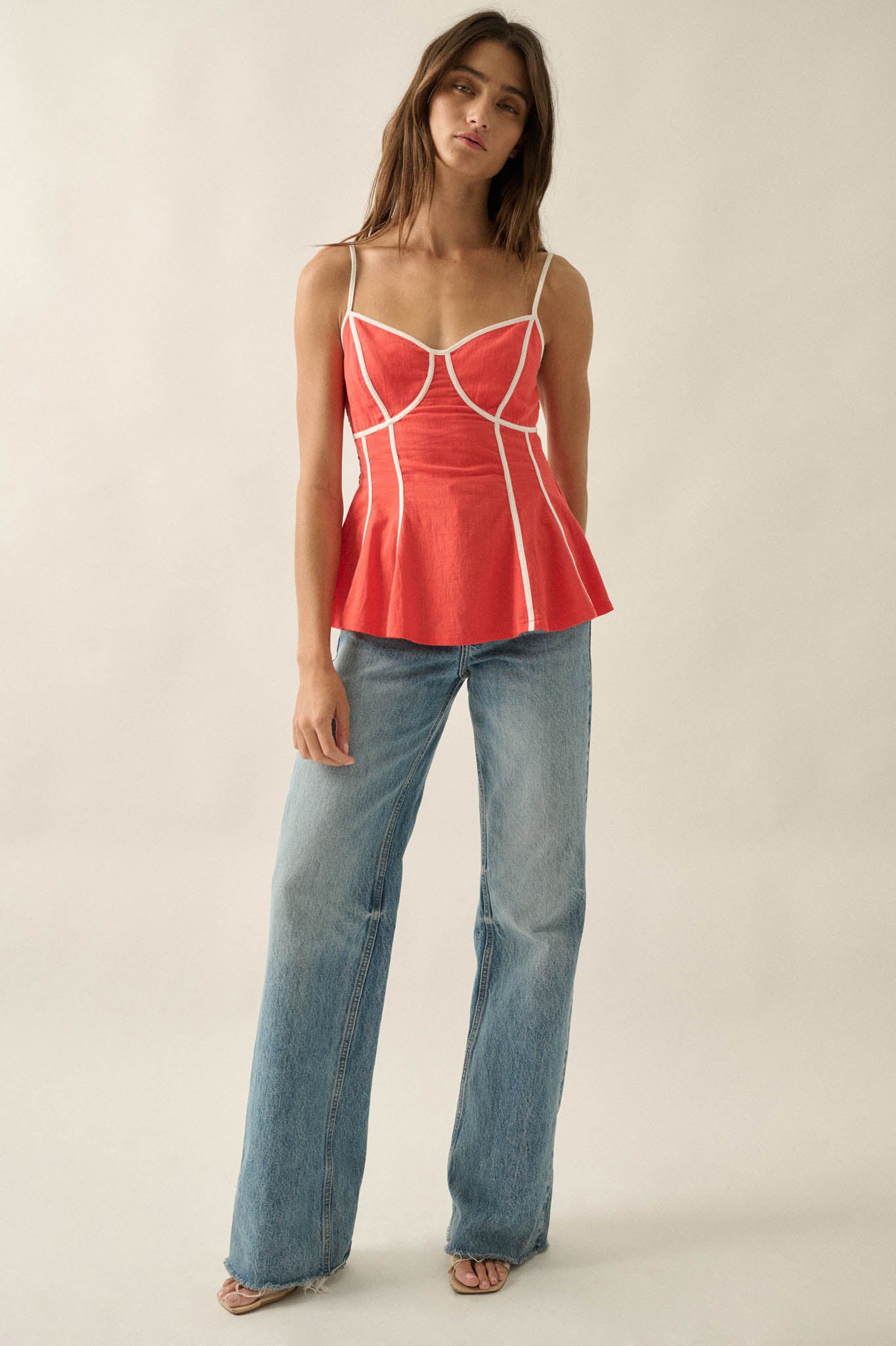 Breathe Easy Cotton Piping-Trim Peplum Cami Top - ShopPromesa