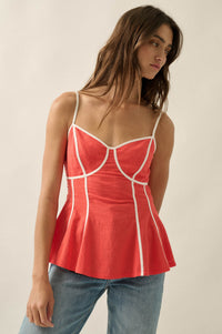 Breathe Easy Cotton Piping-Trim Peplum Cami Top - ShopPromesa