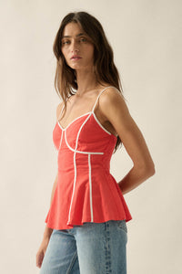 Breathe Easy Cotton Piping-Trim Peplum Cami Top - ShopPromesa