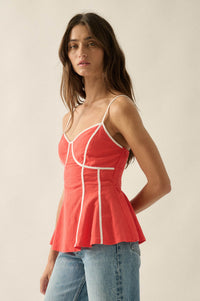 Breathe Easy Cotton Piping-Trim Peplum Cami Top - ShopPromesa