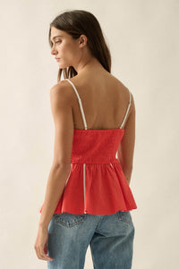 Breathe Easy Cotton Piping-Trim Peplum Cami Top - ShopPromesa