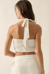Fresh Flowers Embroidered Cotton Cropped Halter Top - ShopPromesa