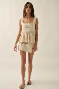Petal Party Floral-Embroidered Babydoll Tank Top - ShopPromesa