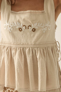 Petal Party Floral-Embroidered Babydoll Tank Top - ShopPromesa