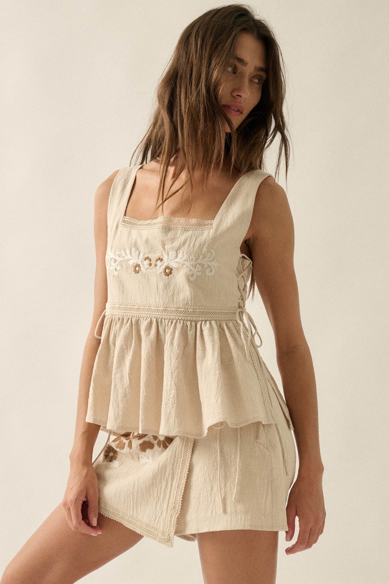 Petal Party Floral-Embroidered Babydoll Tank Top - ShopPromesa