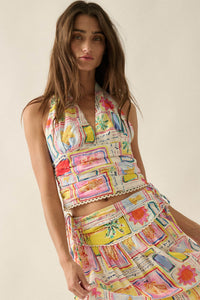 Almost Paradise Tropical-Print Cropped Halter Top - ShopPromesa