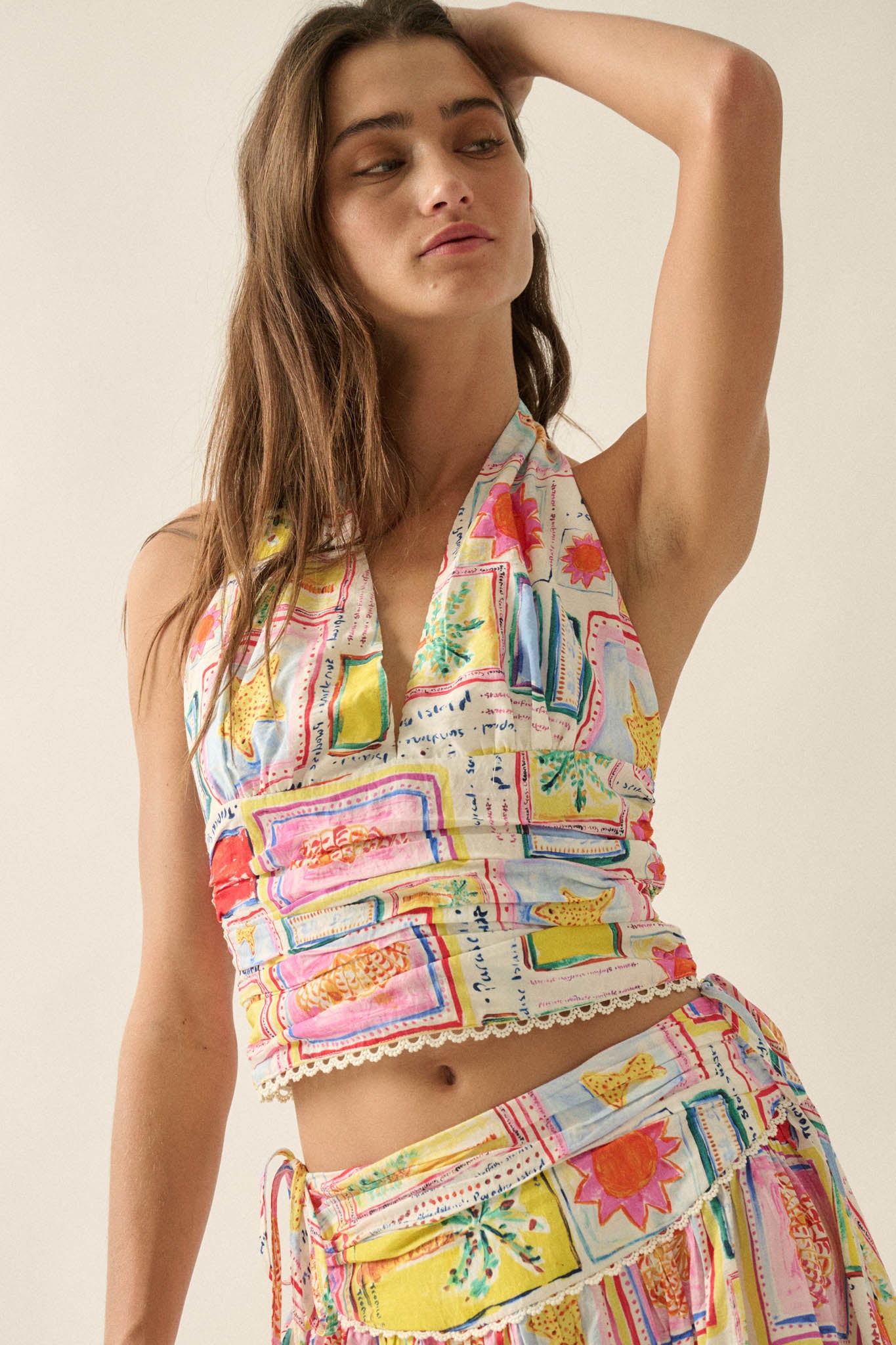 Almost Paradise Tropical-Print Cropped Halter Top - ShopPromesa