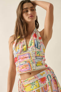 Almost Paradise Tropical-Print Cropped Halter Top - ShopPromesa