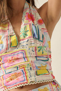 Almost Paradise Tropical-Print Cropped Halter Top - ShopPromesa