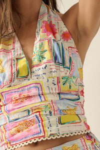 Almost Paradise Tropical-Print Cropped Halter Top - ShopPromesa