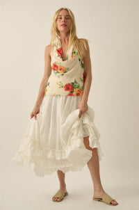 Magical Blooms Floral Chiffon Cowl-Neck Halter Top - ShopPromesa