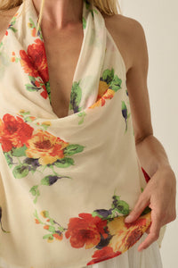 Magical Blooms Floral Chiffon Cowl-Neck Halter Top - ShopPromesa