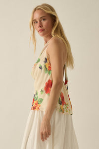 Magical Blooms Floral Chiffon Cowl-Neck Halter Top - ShopPromesa