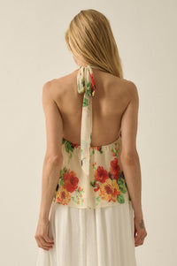 Magical Blooms Floral Chiffon Cowl-Neck Halter Top - ShopPromesa