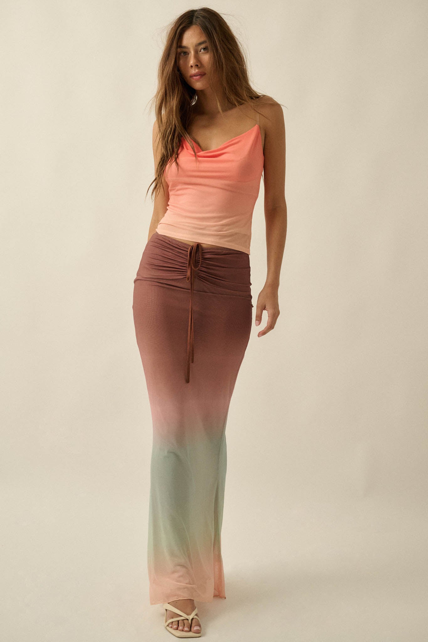 Sunset Glow Ombre Mesh Cowl-Neck Cami Top - ShopPromesa