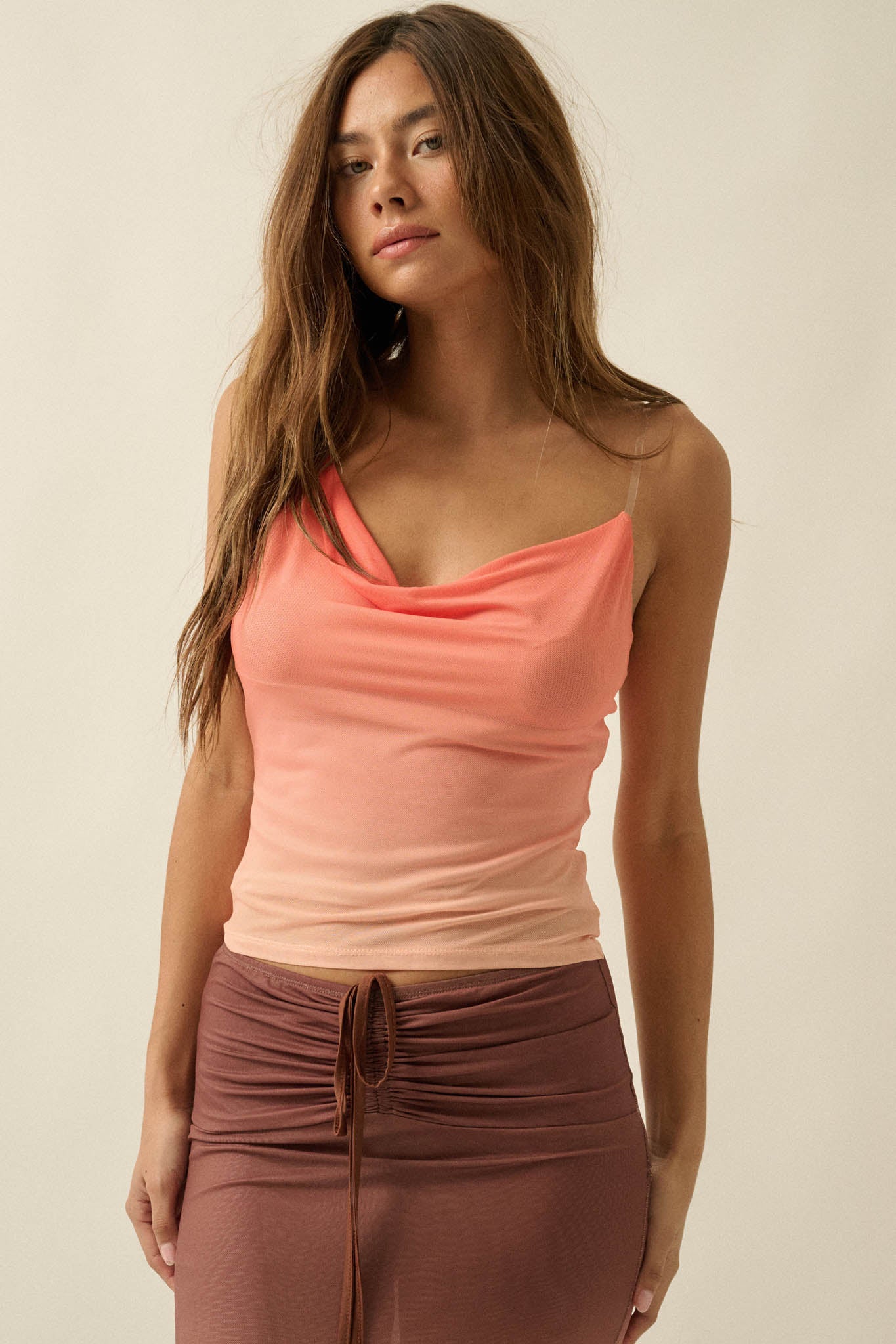 Sunset Glow Ombre Mesh Cowl-Neck Cami Top - ShopPromesa