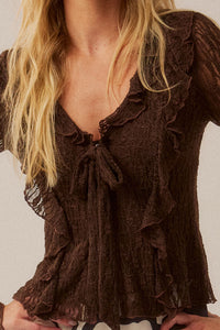 Frill Me Up Lace Ruffled V-Neck Bell-Sleeve Top - ShopPromesa