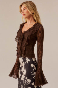 Frill Me Up Lace Ruffled V-Neck Bell-Sleeve Top - ShopPromesa