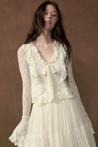 Frill Me Up Lace Ruffled V-Neck Bell-Sleeve Top - ShopPromesa