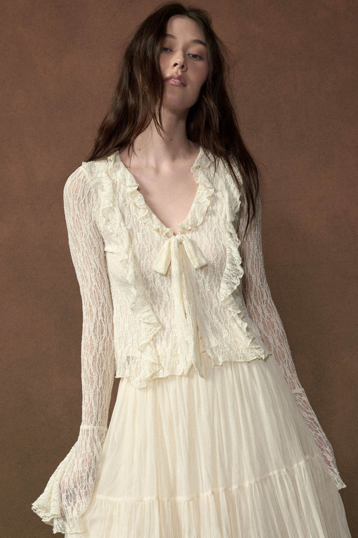 Frill Me Up Lace Ruffled V-Neck Bell-Sleeve Top - ShopPromesa