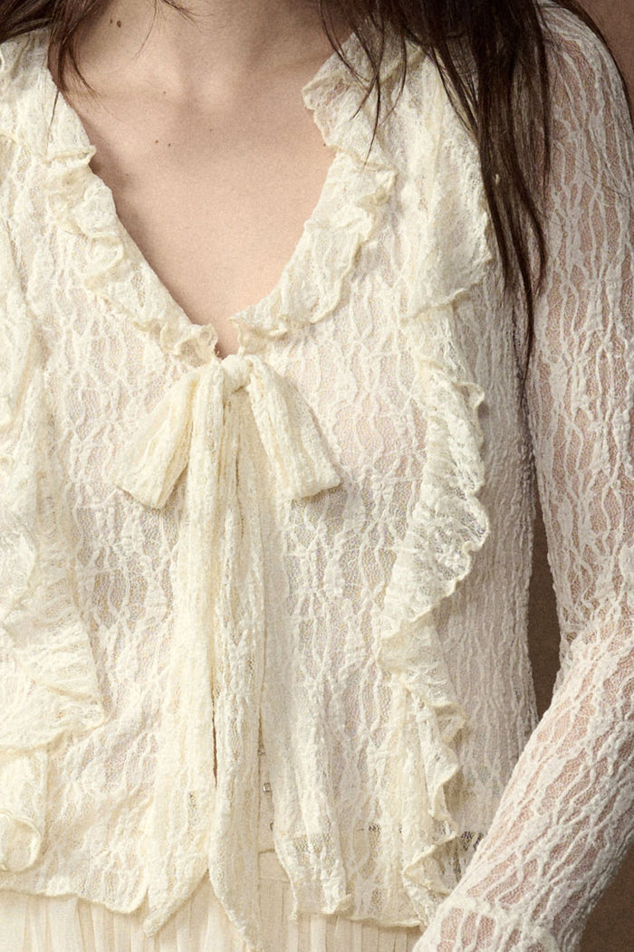 Frill Me Up Lace Ruffled V-Neck Bell-Sleeve Top - ShopPromesa