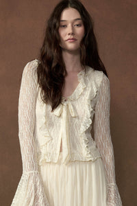 Frill Me Up Lace Ruffled V-Neck Bell-Sleeve Top - ShopPromesa