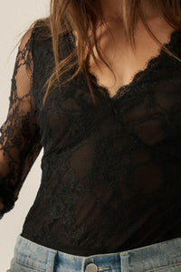 Secret Crush Floral Lace Sheer-Back V-Neck Bodysuit - ShopPromesa
