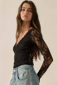 Secret Crush Floral Lace Sheer-Back V-Neck Bodysuit - ShopPromesa