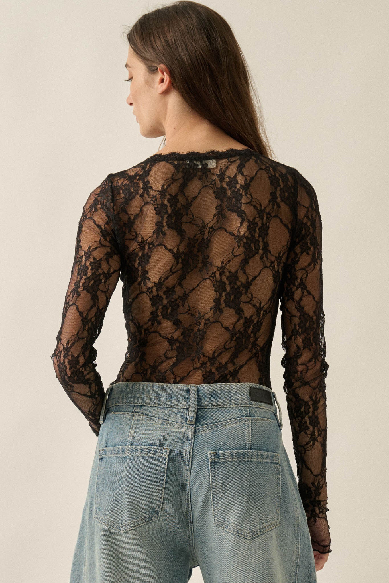 Secret Crush Floral Lace Sheer-Back V-Neck Bodysuit - ShopPromesa