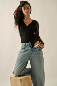 Secret Crush Floral Lace Sheer-Back V-Neck Bodysuit - ShopPromesa