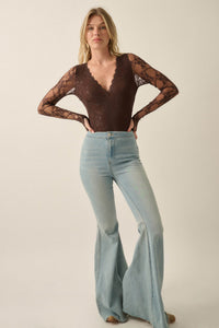 Secret Crush Floral Lace Sheer-Back V-Neck Bodysuit - ShopPromesa